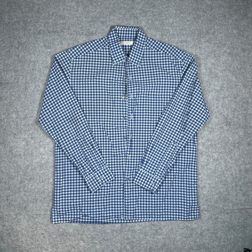 Ermenegildo‎ Zegna button down Shirt Mens XXL Blue Gingham Check Long Sleeve